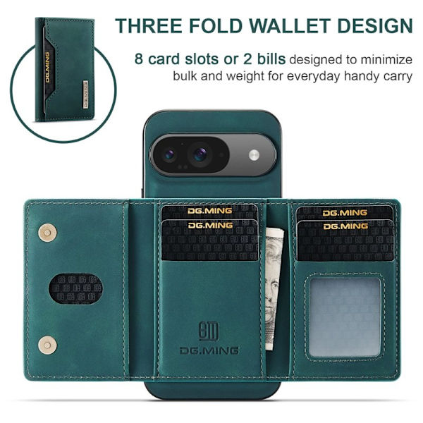 DG.MING Pixel 10 Konstläder Plånboksfodral PU + PC + TPU - Grön