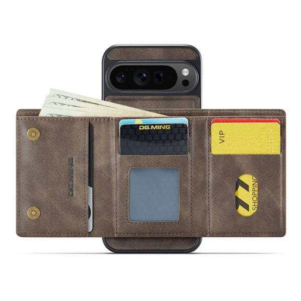 DG.MING M6 Series Konstläder Plånboksfodral för Google Pixel 10 Pro XL Brun