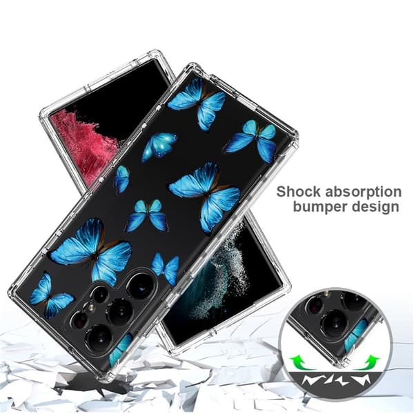 Galaxy S23 Ultra Skal Pattern Printing - Blå Butterfly Blå