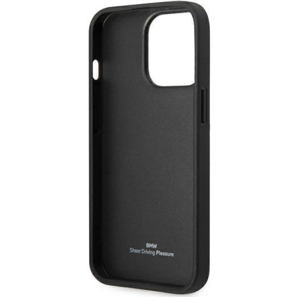 BMW iPhone 14 Pro Max matkapuhelimen suojakuori, nahka siniset pisteet - musta