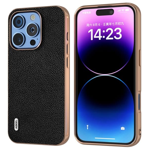 ABEEL Mobilskal till iPhone 16 Pro Max Äkta Läder + PC + TPU - Svart