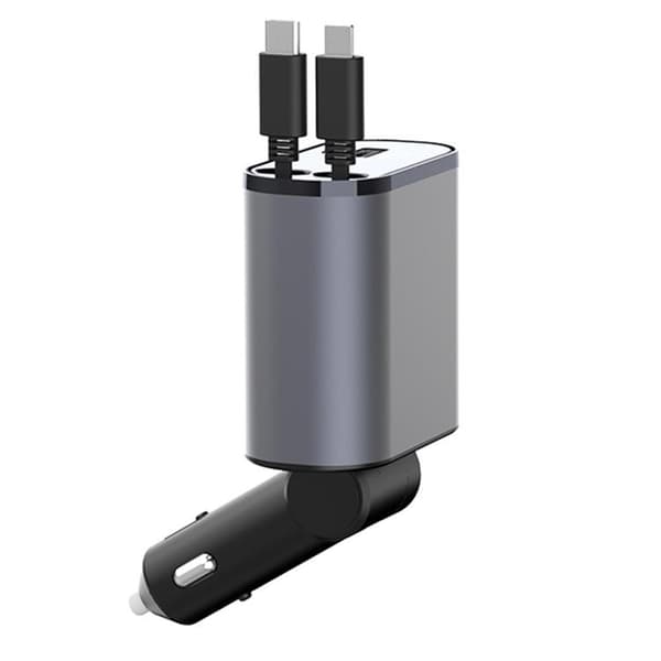 Billaddare 100W Snabbladdningsadapter med Indragbara Typ-C-Kablar X16 Svart