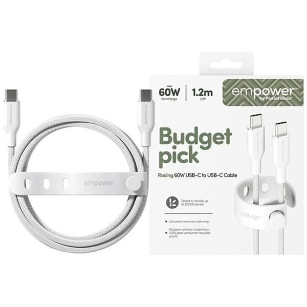 Empower by PanzerGlass USB-C til USB-C 60W kabel 1.2m Racing Silver