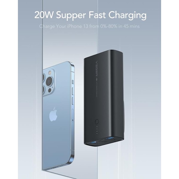VEGER Powerbank 10000 mAh PD QC 3.0 20W ACE100 - Svart