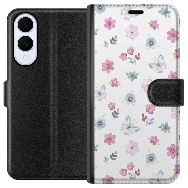 Pung Taske til Samsung Galaxy S25 Edge med blomster og sommerfugle