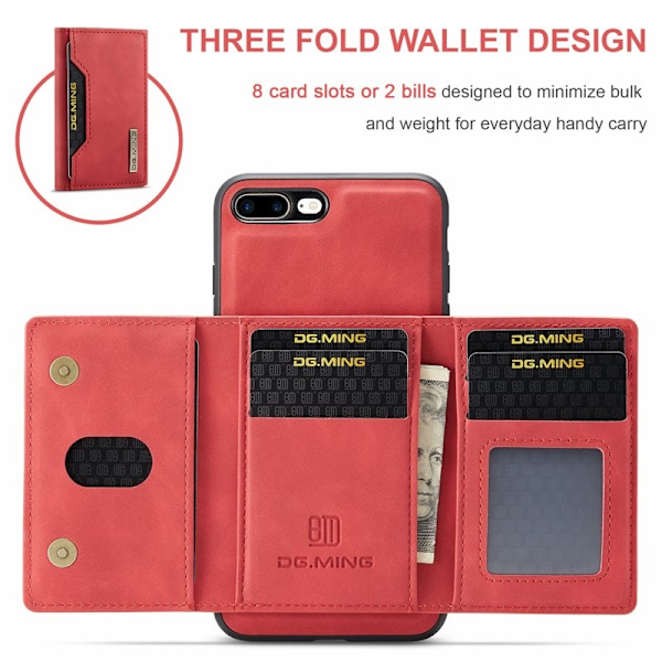 DG.MING M2 Series Plånboksfodral Konstläder med Ställ för iPhone 7/8 PlusRöd