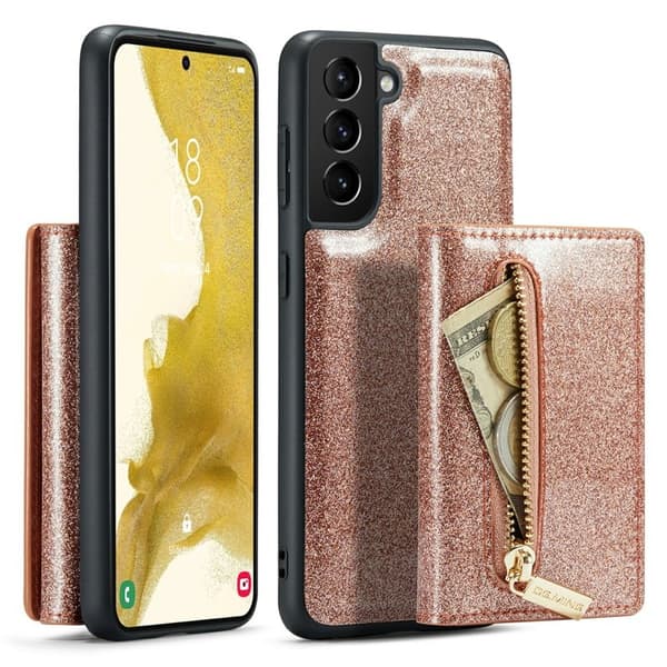 DG.MING M3 Series Konstläder Plånboksfodral för Samsung Galaxy S22+ 5G Roséguld