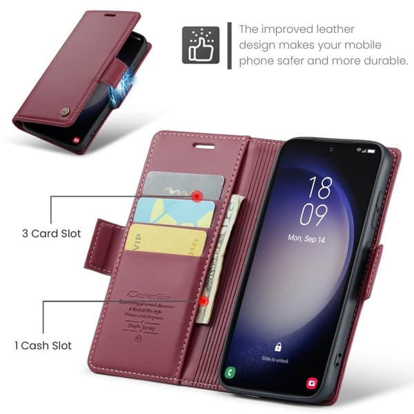 CASEME Plånboksfodral Konstläder för Samsung Galaxy S24 - Röd