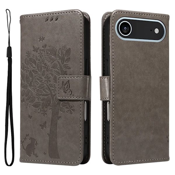 iPhone Air Konstläder Plånboksfodral Tree Pattern - Grå Grå