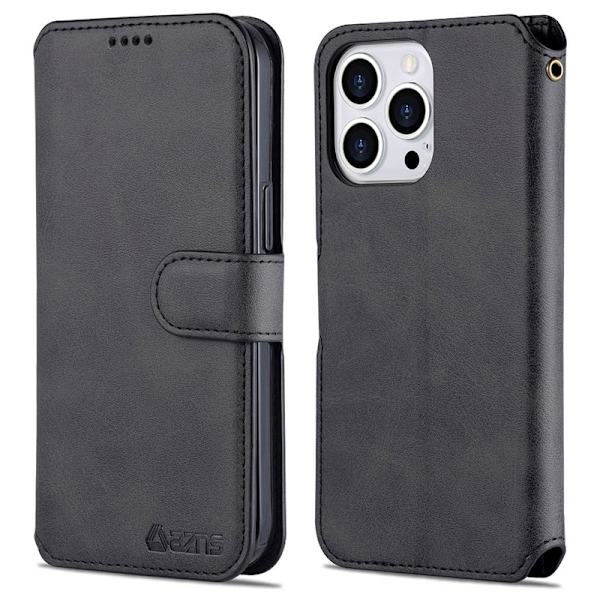 AZNS iPhone 13 Pro Max Plånboksfodral Konstläder - Svart