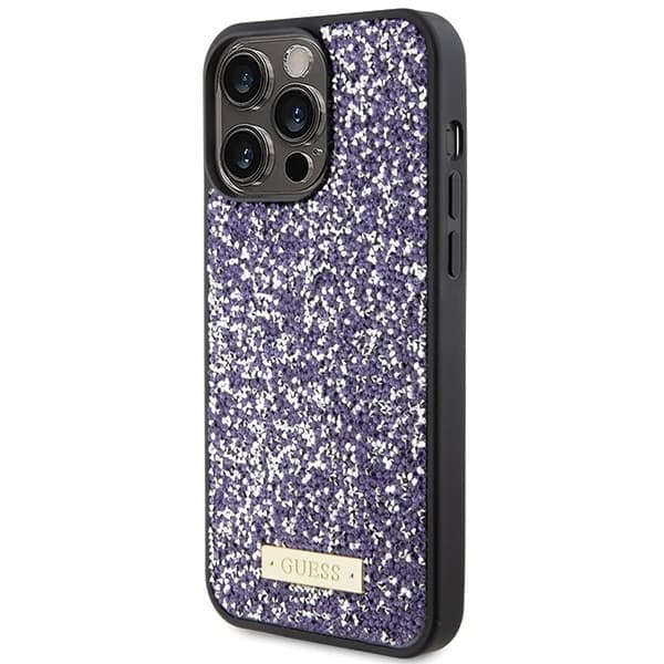 Guess iPhone 15 Pro Taske Lyserød Rhinestone Meta-logo Rosa