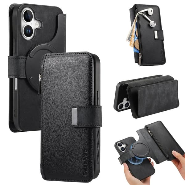 CASENEO MW-02 iPhone 16 Plus Plånboksfodral Konstläder - Svart