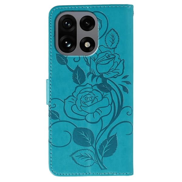 OnePlus 15 5G Konstläder Plånboksfodral Imprinted Rosa Butterfly - Blå Blå
