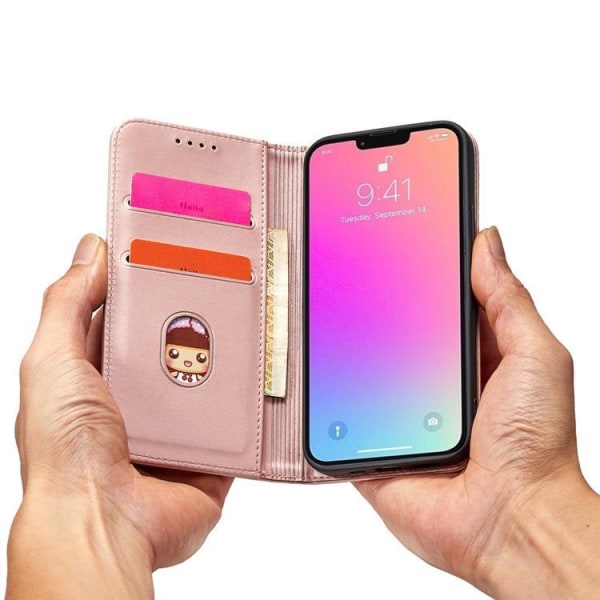 iPhone 13 Pro Plånboksfodral Magnet Stand - Rosa