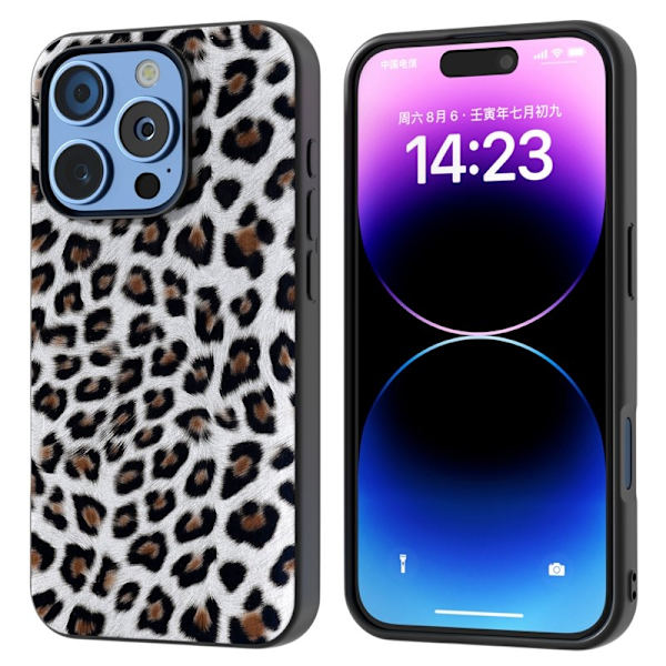 ABEEL Mobilskal till iPhone 16 Pro PU+TPU Leopardmönster Silver
