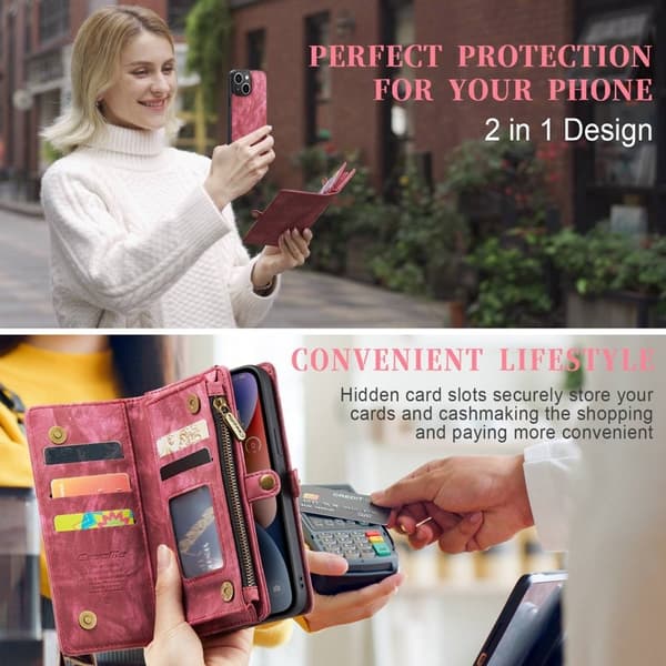 CASEME 008 Series iPhone 13 mini Konstläder Plånboksfodral Röd 2 i 1 Wallet