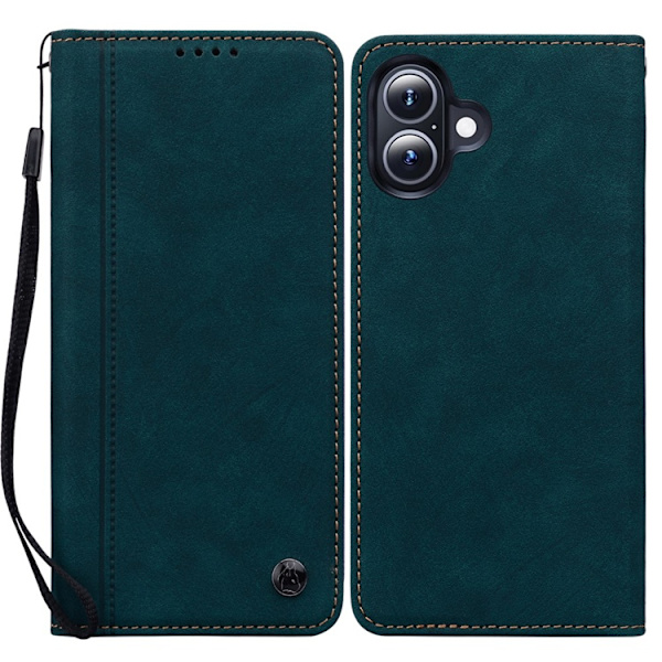 iPhone 17 Konstläder Plånboksfodral med Rem Lines Pattern - Grön Grön