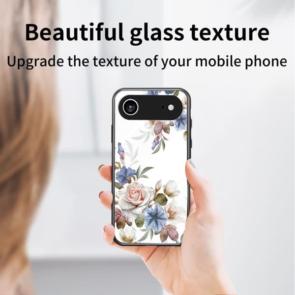 Mobilskal till iPhone Air Floral Pattern TPU + Härdat Glas - Rosa Rosa