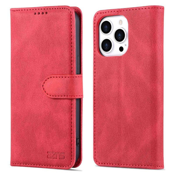 AZNS iPhone 14 Pro Plånboksfodral i Konstläder - Röd