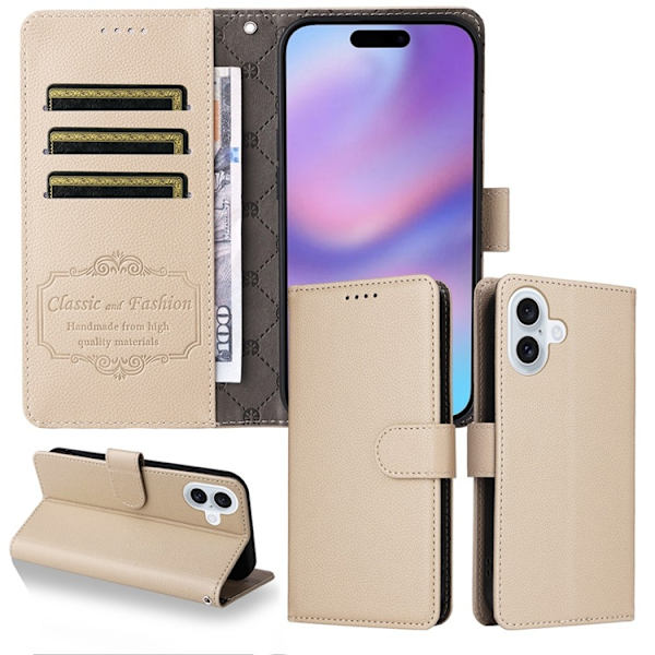 iPhone 17 Plånboksfodral RFID Blocking med Handledsrem - Vit Beige