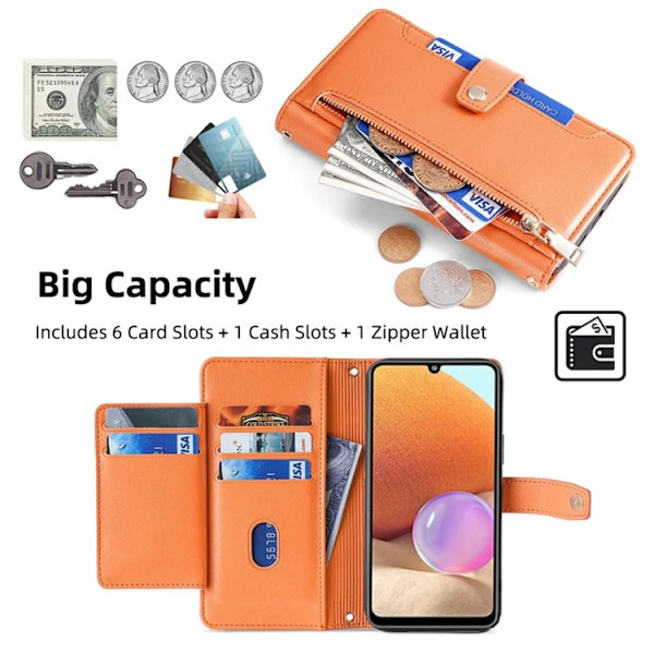 Galaxy A32 4G Plånboksfodral med Handledsrem Orange