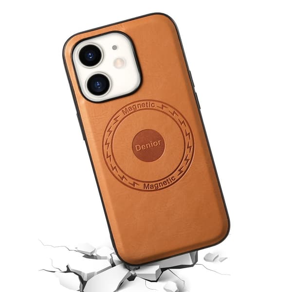 DENIOR Mobilskal till iPhone 12/12 Pro PU-läder Svart/Khaki