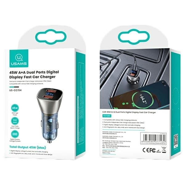 USAMS Billaddare C29 45W 2xUSB-A Fast Charge (US-CC154) – Ljusguld