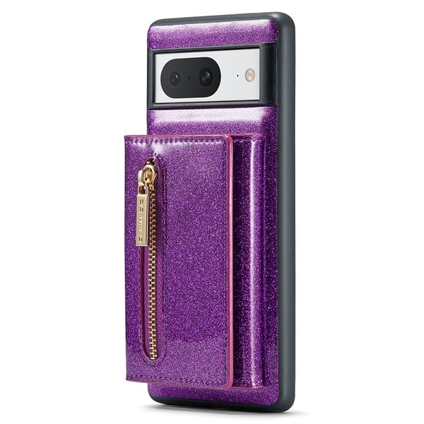 DG.MING M3 Series Konstläder Plånboksfodral för Google Pixel 8 Lila Glitter