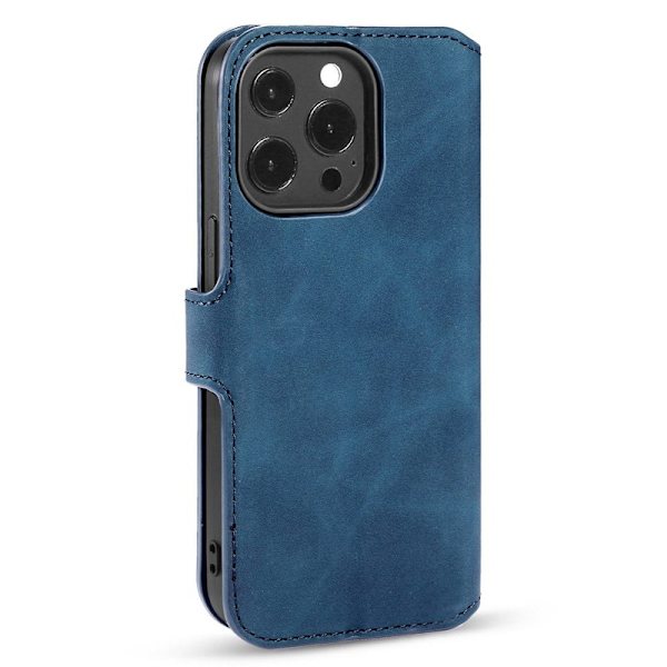 DG.MING iPhone 14 Pro Max Konstläder Plånboksfodral Retro Stil Magnetisk Blå