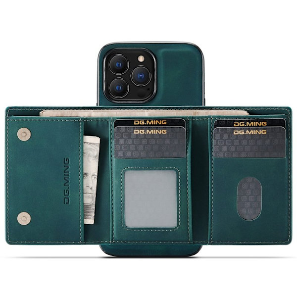 DG.MING iPhone 15 Pro Konstläder Plånboksfodral Magnetiskt Grön