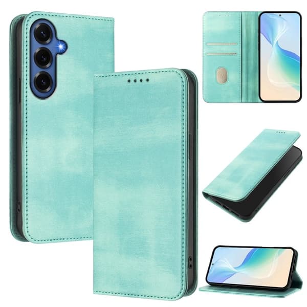 Samsung Galaxy S26+ Plånboksfodral Konstläder Retro Textur - Mintgrön