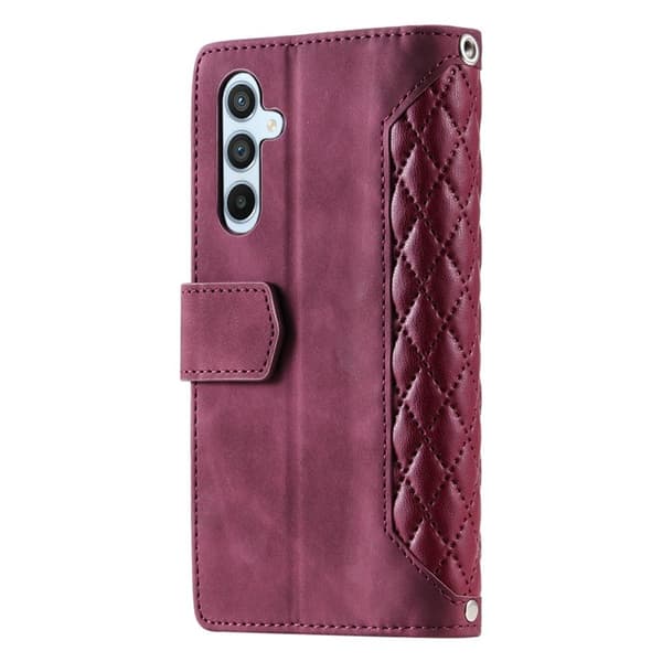 Samsung Galaxy S26 Plånboksfodral Rhombus Stitching Line Konstläder - Vinröd