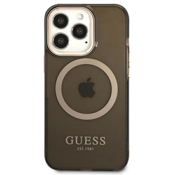 GUESS iPhone 13 Pro Skal MagSafe Gold Outline Translucent - Musta