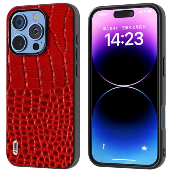 ABEEL Mobilskal till iPhone 16 Pro Äkta Läder Krokodil Röd