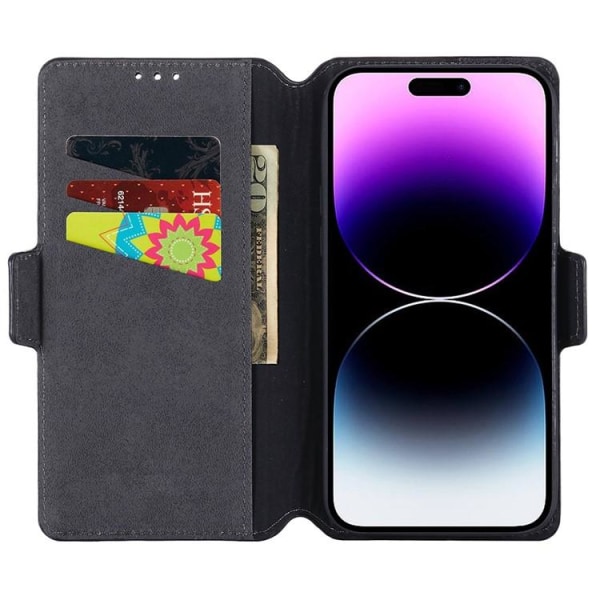 MUXMA iPhone 14 Pro Wallet Case Cross Texture - harmaa