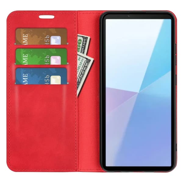Sony Xperia 10 VII Plånboksfodral Skin Touch - Röd Röd