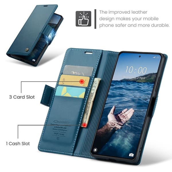 CASEME Xiaomi 14 Pro Plånboksfodral Konstläder RFID-Skydd Blokering Blå