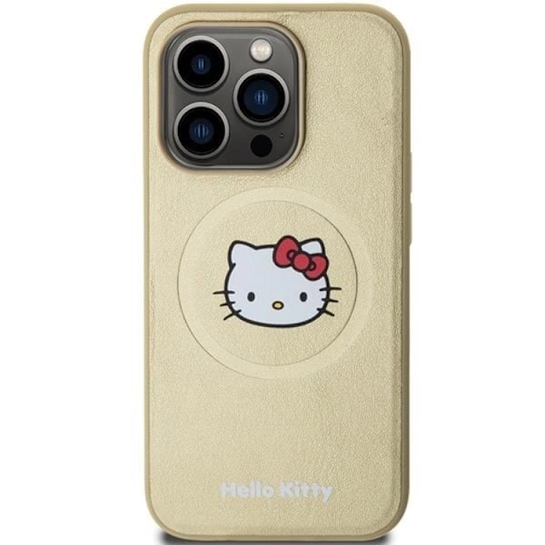 Hello Kitty iPhone 13 Pro Max Mobilskal Magsafe Läder Kitty Head - Guld