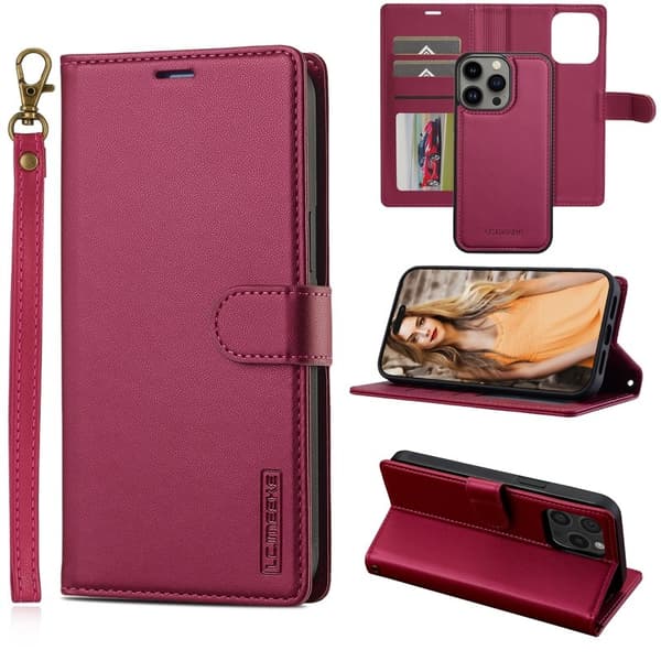 LC.IMEEKE L2 Series iPhone 14 Pro Max Plånboksfodral Konstläder - Röd