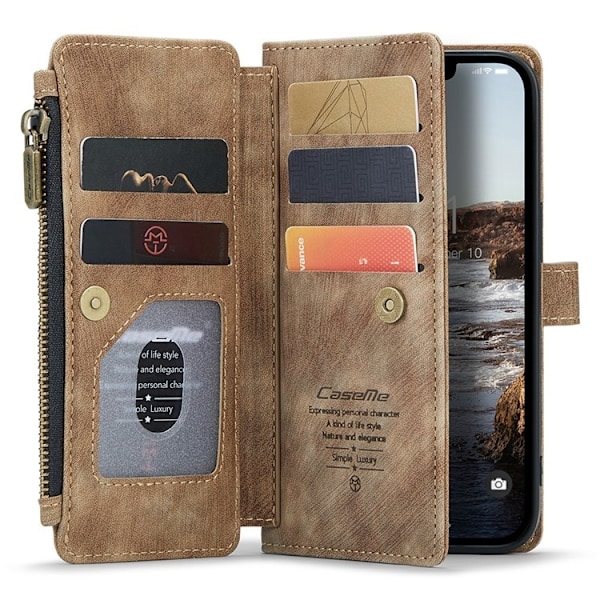 CASEME iPhone 15 Plus Plånboksfodral C30 Zipper - Brun