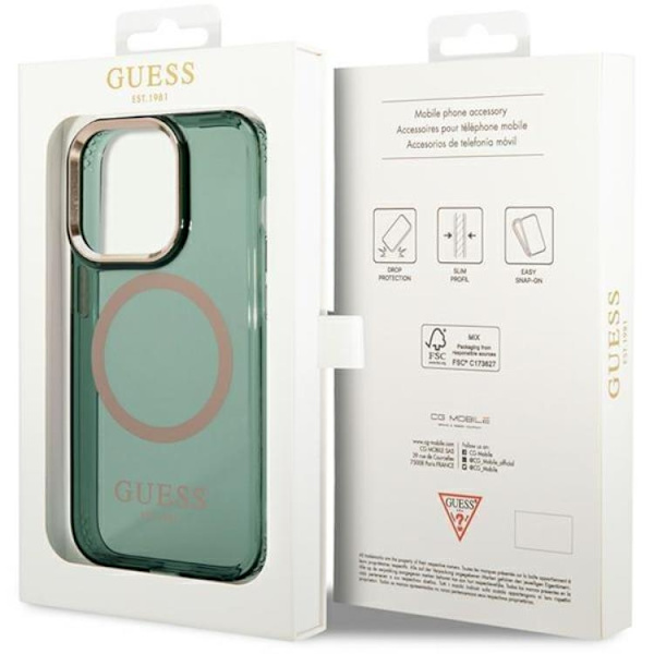 Guess iPhone 14 Pro Mobilskal Magsafe Guld Outline - Khaki