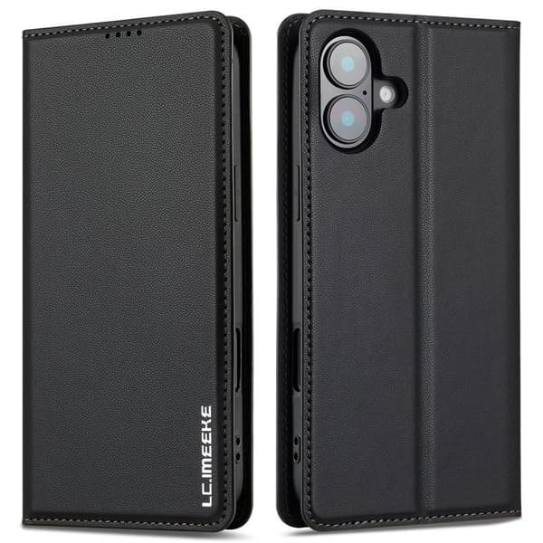 LC.IMEEKE L1 Series iPhone 16 Plus Plånboksfodral Konstläder - Svart