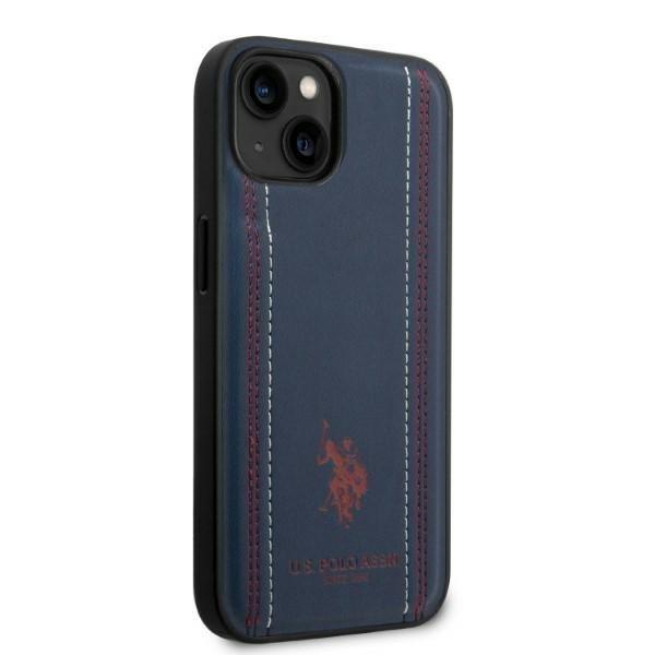 US Polo iPhone 14 Plus Cover Lædersøm - Marineblå