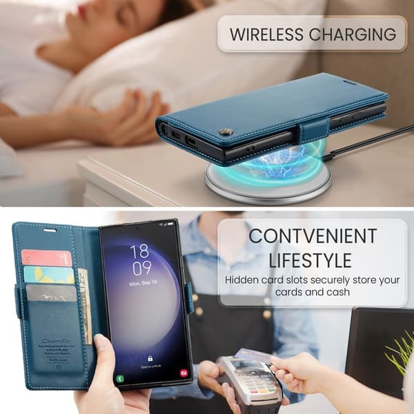 CASEME Plånboksfodral Konstläder för Samsung Galaxy S23 Ultra - Blå