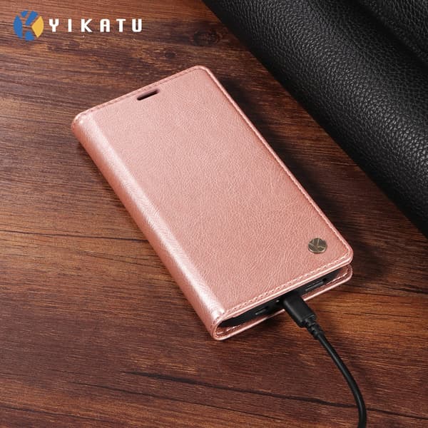 YIKATU OnePlus 15 Plånboksfodral Litchi Closure Konstläder Roséguld