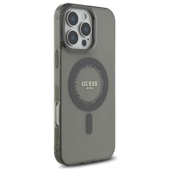 Guess telefontaske til iPhone 16 Pro Max MagSafe IML Rhinestone - Sort Black