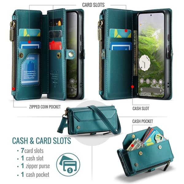 CASEME Plånboksfodral Konstläder för Google Pixel 10 Pro/10/9 Pro - Grön