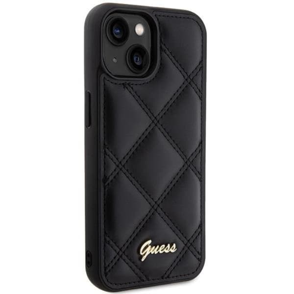 Guess iPhone 15 Mobilskal Quilted Metal Logo - Sort Black