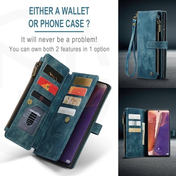 CASEME Konstläder Plånboksfodral för Samsung Galaxy Note20 5G - Blå