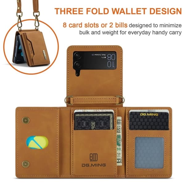 DG.MING Samsung Galaxy Z Flip4 Konstläder Plånboksfodral Magnetisk Brun